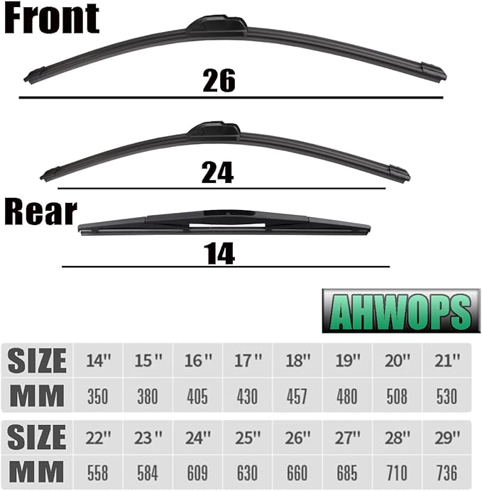 3 Wiper Front and Rear Wiper Blades for Honda Pilot 2016-2021, OE Original Style (26″/24″ Front/14″ Rear) For My Car