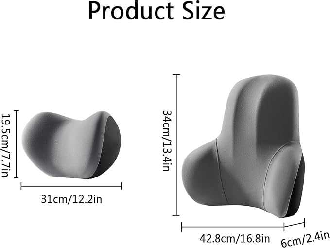 Car Headrest & Lumbar Support Cushion, Car Headrest Pillow, Ergonomic Car Seat Lumbar Cushion for Pain Relief, Memory Foam & Breathable Removable Cover, Car Neck Pillow for Driving, Traveling (Gray)