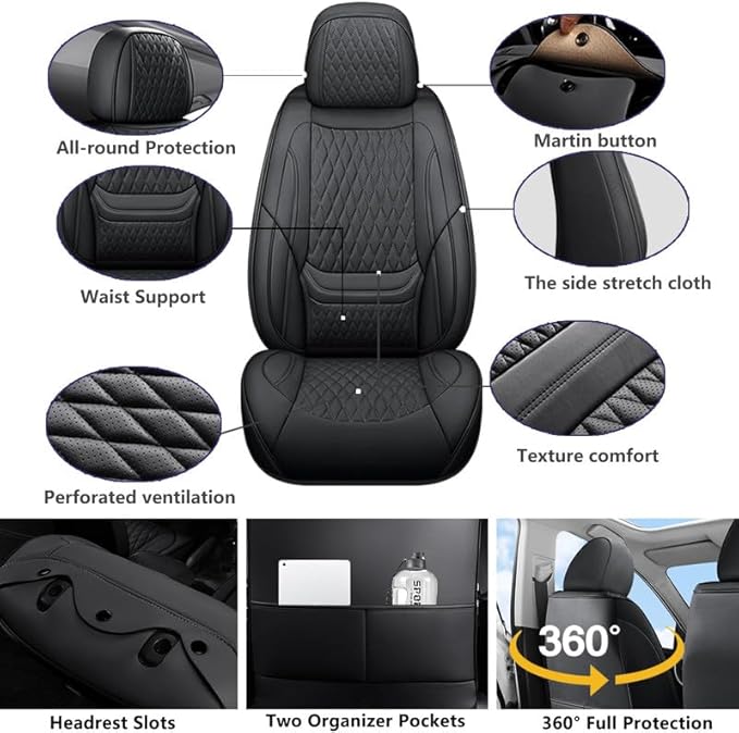 Car Seat Covers Full Set Custom Fit for Chevrolet/Chevy Colorado 2015-2026 - Premium Faux Leather with Lumbar Support | Breathable, Waterproof, Anti-Slip, Durable (Black,Full Set)