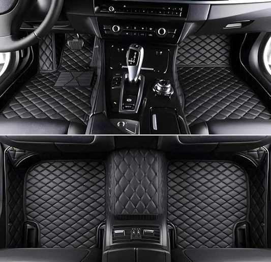 Customize Car Floor Mats for 99% Sedan SUV Sports Car All Weather Leather Full Coverage Waterproof Non-Slip Vehicle Lining Pads (All Black)