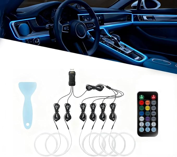 Car LED Strip Light for Peugeot 107 108 RCZ 408 607 807, 6 in 1 Car Ambient Lighting Kits, Interior Interior Light Sync to Music, Auto Decorations Interior Accessories, 8M