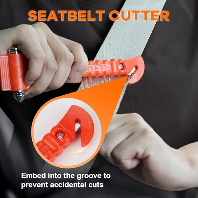 SINSEN Car Safety Hammer Set of 10 Emergency Escape Tool Auto Car Window Glass Hammer Breaker and Seat Belt Cutter Escape 2-in-1 for Family Rescue & Auto Emergency Escape Tools (Reflective Tape 10PCS)