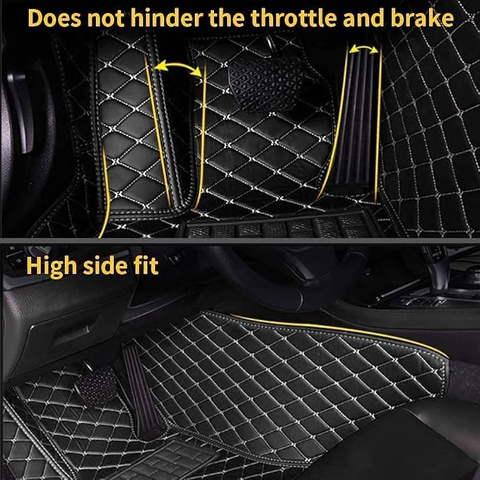 Custom Making Car Floor Mats Compatible for 2000-2025 All Mode Sedan SUV Sports Car Full Coverage Cute Pads Protection Non-Slip Leather Floor Liners (Black Yellow Line)