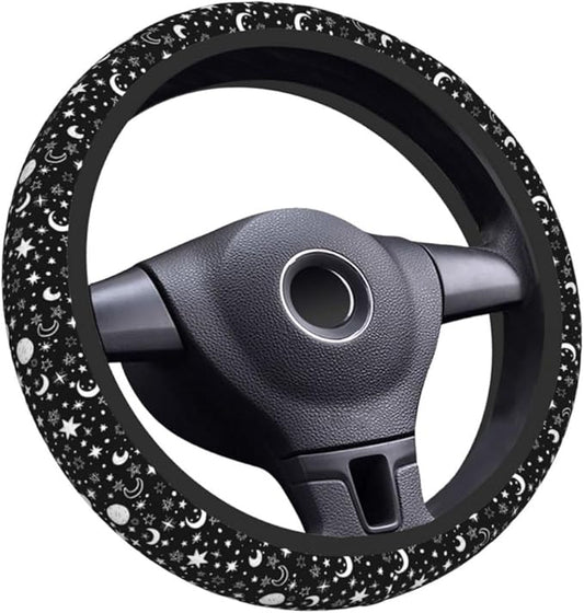 Elastic Steering Wheel Cover Car Accessories Cute Universal 15 Inch Absorbing Sweat Non-Slip Breathable for Man Woman - Moon and Star