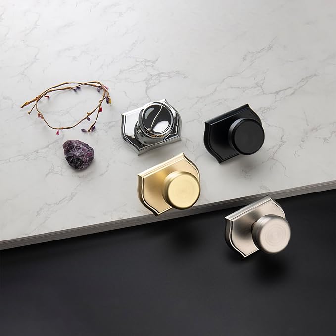 Interior Pismo Doorknobs for Bath & Bedroom, Brushed Nickel Door Knobs with Camelot Trim, Heavy Duty Door Knob with Lock