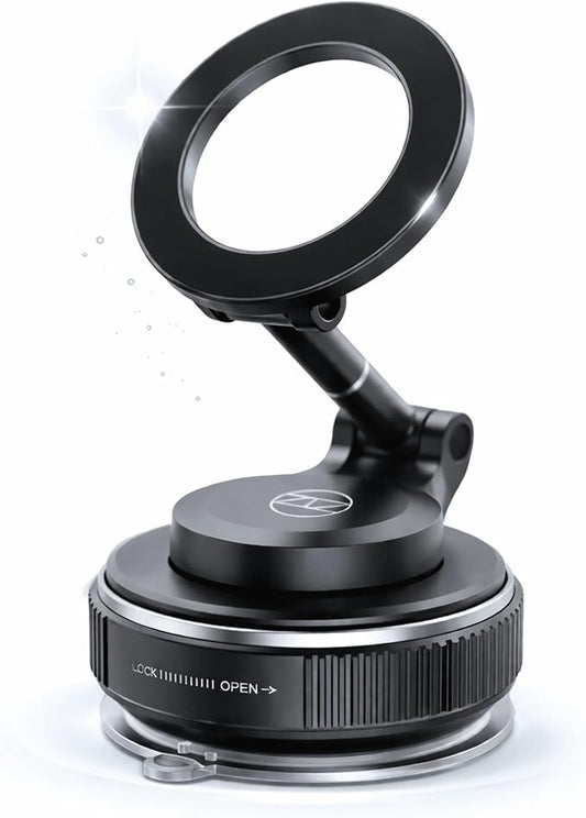 Heavy Duty Magnetic Phone Holder Vacuum Suction Mount Foldable, 360° Adjustable, Car/Office/Gym - Dashboard, Windshield, Window, Mirror, Universal Mount - Magsafe Compatible, iPhone, Samsung, Pixel