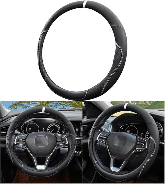 Mandark Car Steering Wheel Cover, 15 Inchs Microfiber Leather Non-Slip Vehicle Steering Wheel Protector, Breathable Auto Interior Protection Accessories, Universal for SUV Sedan Truck (Black/White)