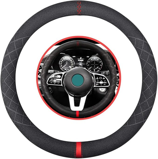 Suede Leather Car Steering Wheel Cover,Soft Suede Touch Sport Car Interior Accessories 15.5-16 inch Universal for F150 F250 F350 Ram Tacoma Tundra Range Rover Model S X for Man and Women