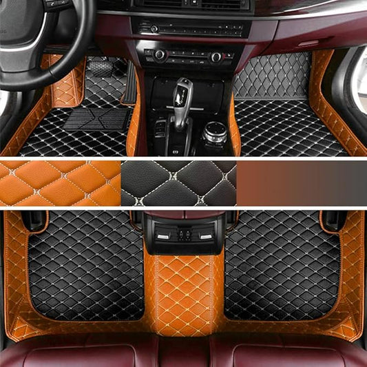 Custom Personalized Floor Mats for Cars - Luxury Full Coverage All Weather Mats, Anti-Slip Leather Mat Set, Fit for 99% of Cars, SUVs & Trucks (Orange, C-Double Color)