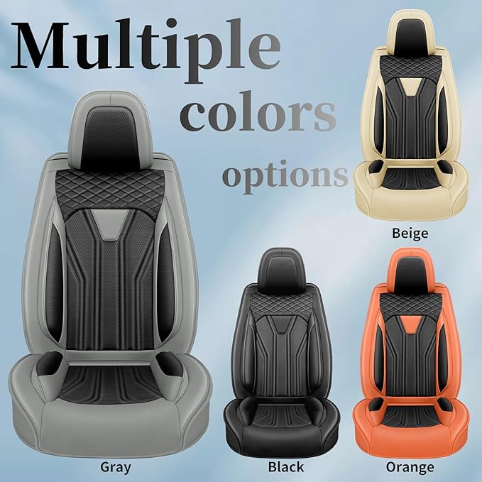 Fit Sonata Car Seat Covers Premium Leather for Hyundai Sonata 2007-2025 2026. Waterproof， Breathable, Scratch-Resistant & All-Weather Seat Cushion Protector（Front Seat,Gray&Black