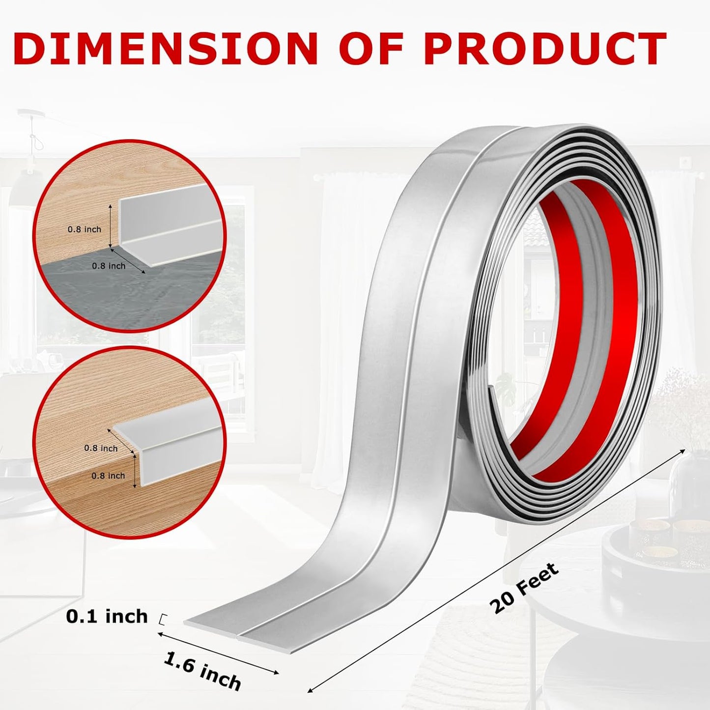 Flexible Wall Corner Protector Moulding Trim Peel and Stick Wall Corner Guards Edge Protector Self Adhesive Molding Trim Strip for Edge Ceiling (Silver, 1.6 in x 20 Ft)