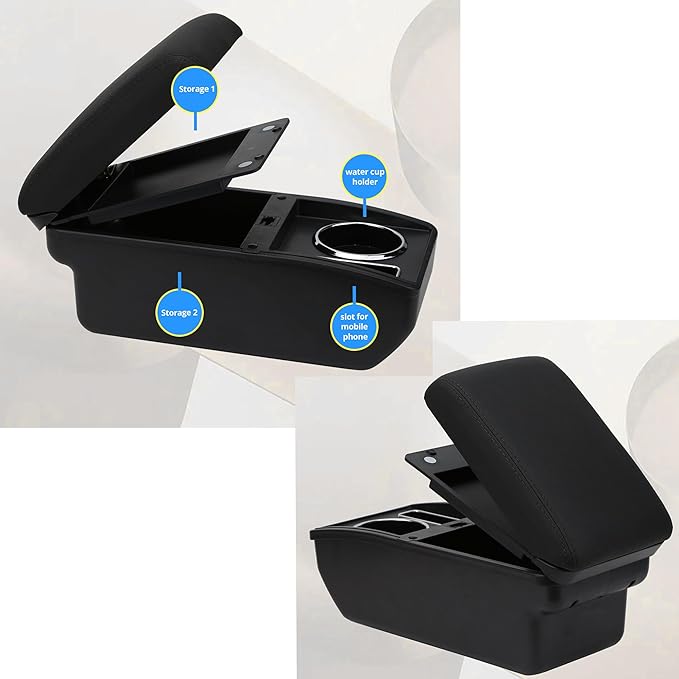 AULPHIKE Compatible with Ford Fiesta Armrest 3 MK7 2009-2017 Center Console Organizer Armrests Double Layer Storage Space with Cup Holder