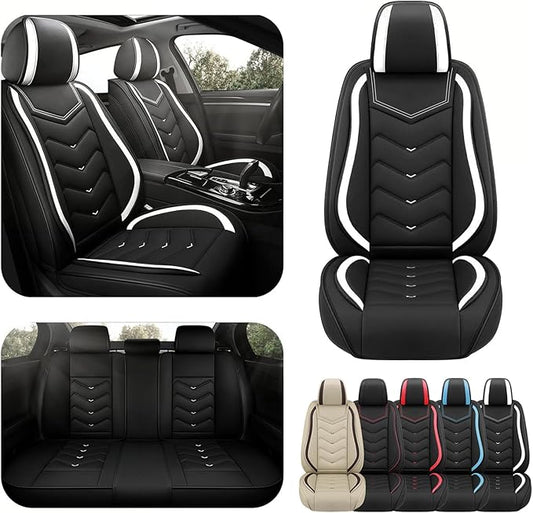Car Seat Covers for VW Eos 2007-2016, Premium Nappa Leather Car Seat Cover, Stylish Sport Seat Covers， Automobile Seat Cover Sets.(Standard 5 Seats/Black White)