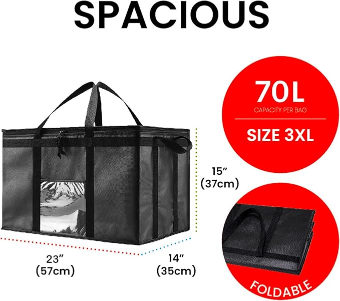 NZ home Insulated Bags for Food Delivery (3XL) Grocery Shopping Cooler Bag, Pizza Delivery, Hot & Cold Catering Tote, Reusable, Foldable & Heavy Duty (Red)