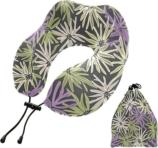 Large Wildflower Purple Portable U-Shape Travel Pillow for car Travel kit Sleeping Lumbar Support