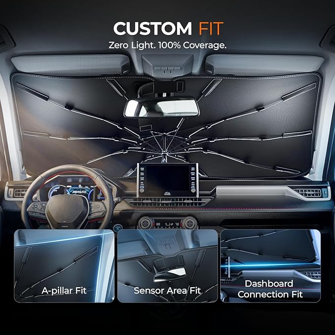 Windshield Sun Shade Umbrella for Ford F150 Accessories 2015-2025 2026, UV Block F150 Sun Shade for F-150 Truck Sunshade for Car Windshield, Heat Shield Sunshade for Ford Front Windshield.