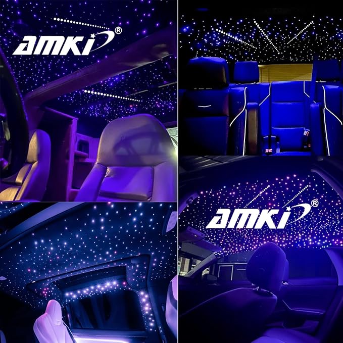 AMKI 16W 450pcs 0.03in 9.8ft Fiber Optic Starlight Kit with Pure White Shooting Star,End Glow Fiber Strands Music Sound Activated Remote Control Starlight Headliner Meteor Home Car Decor