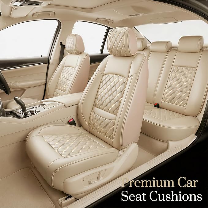 Fit RLX Car Seat Covers for Acura RLX 2013-2020 - Premium Leather, Waterproof, All-Weather, Airbag Compatible, Breathable, Easy Install, Seat Protectors, Only 2 Front seat Covers, Beige