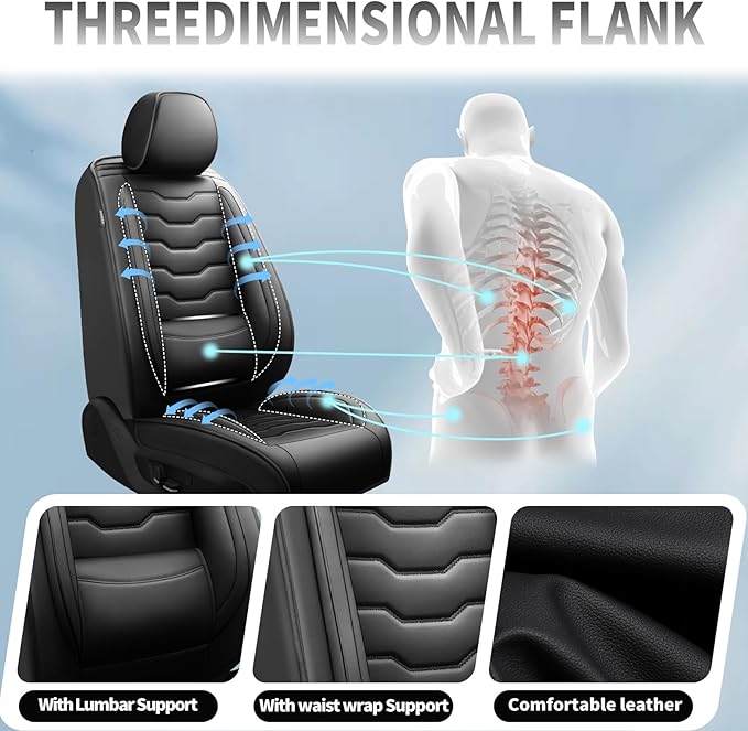 Fit Rogue Car Seat Covers Compatible with Nissan Rogue 2011-2025 2026 - Full Set Premium Leather， Waterproof Breathable， All-Weather Seat Cushion Protecto&Airbag Compatible（Full Set,Black