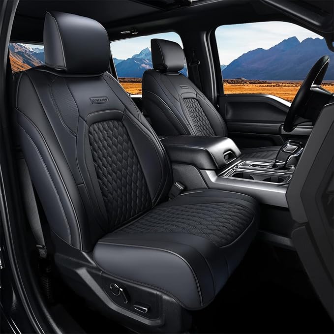 Coverado Seat Covers for Jeep Wrangler, Waterproof Leather Car Front Seat Cover for Truck Pickup, Full Coverage Car Seat Cushion Protector Custom Fit for 2013-2017 Jeep Wrangler 2-Door/4-Door(Black)