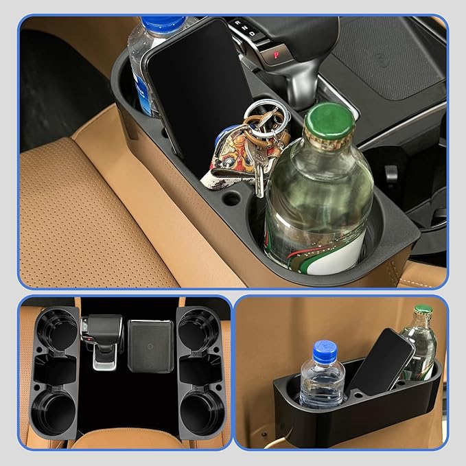 2PCS Seat Wedge Cup Holder for Car, Seat Gap Filler Cup Organizer Storage Box with Coaster(Black)