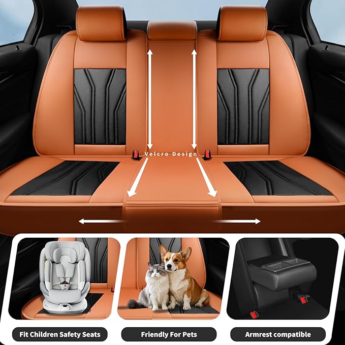 Fit Altima Car Seat Covers Compatible with Nissan Altima 2011-2025 2026 - Premium Leather， Waterproof Breathable， All-Weather Seat Cushion Protecto&Airbag Compatible (2 Front Seat Orange&Black)