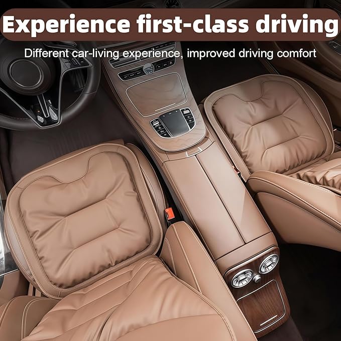 Car Seat Cushion, 2025 New Skin-Friendly Leather Seat Cushions, Breathable Dirt-Repellent Memory Foam Pad for Most Auto & Office Chairs (Brown)