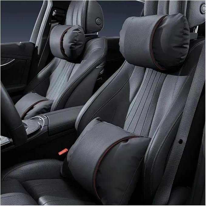 1/2PCS PU Leather Car Neck Pillow & Lumbar Support Cushion, Breathable Universal Seat Headrest Waist Pad, Soft Support Cushion for Daily Driving and Travel(F Style headrest)