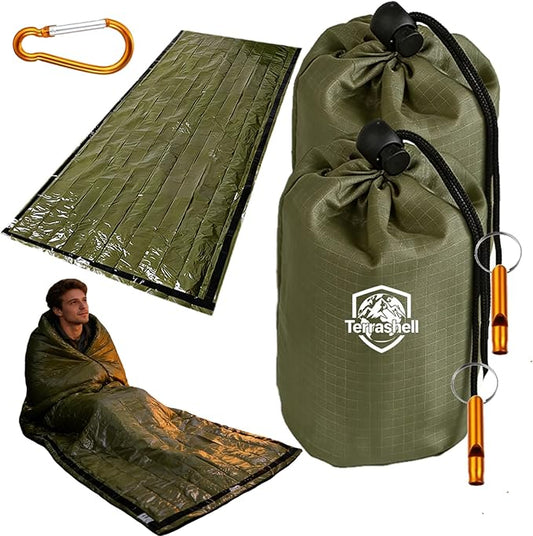 Sleeping Bag, Terrashell Blanket, Emergency Sleeping Bag, Compact Lightweight, Waterproof, Heat Blanket Survival for Survival Kit Car Camping Gear Hiking Go (25 μm)