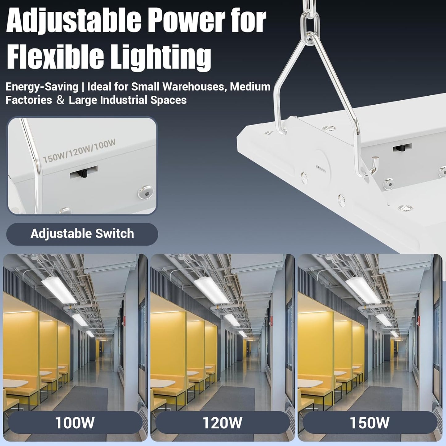 High Bay LED Shop Light 1.35FT 150W 22500LM 0-10V Dimmable 5000K Daylight 120-277V, Commercial LED Linear High Bay Lights for Warehouse Workshop Supermarket Stadium Library, ETL