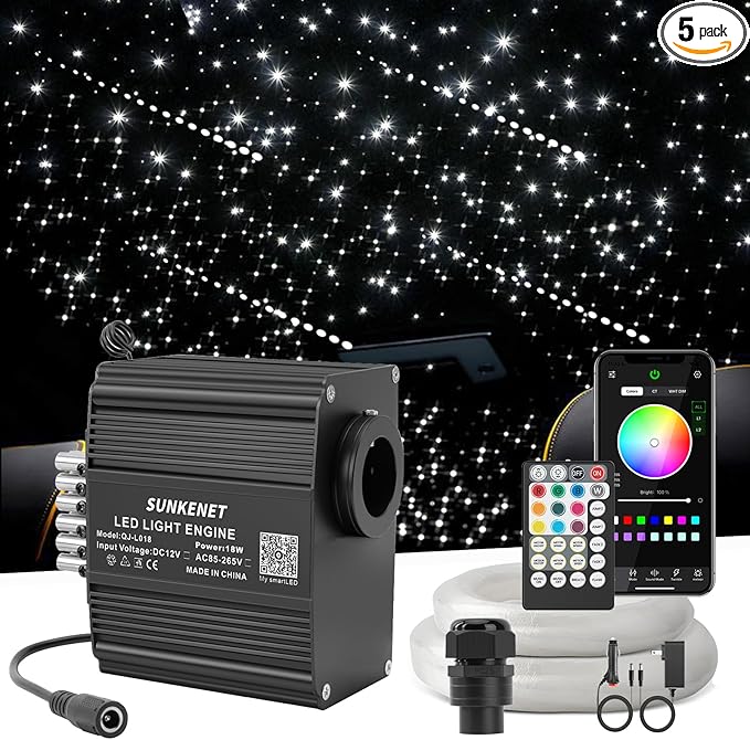 12W Twinkle&Meteor 2 in 1 RGBW Starlight Headliner Kit, 650pcs*0.03in*13.1ft+96pcs Shooting Star Lights for Car/Home Ceiling, Fiber Optic Lights with Bluetooth APP/Remote Control/Music Effect