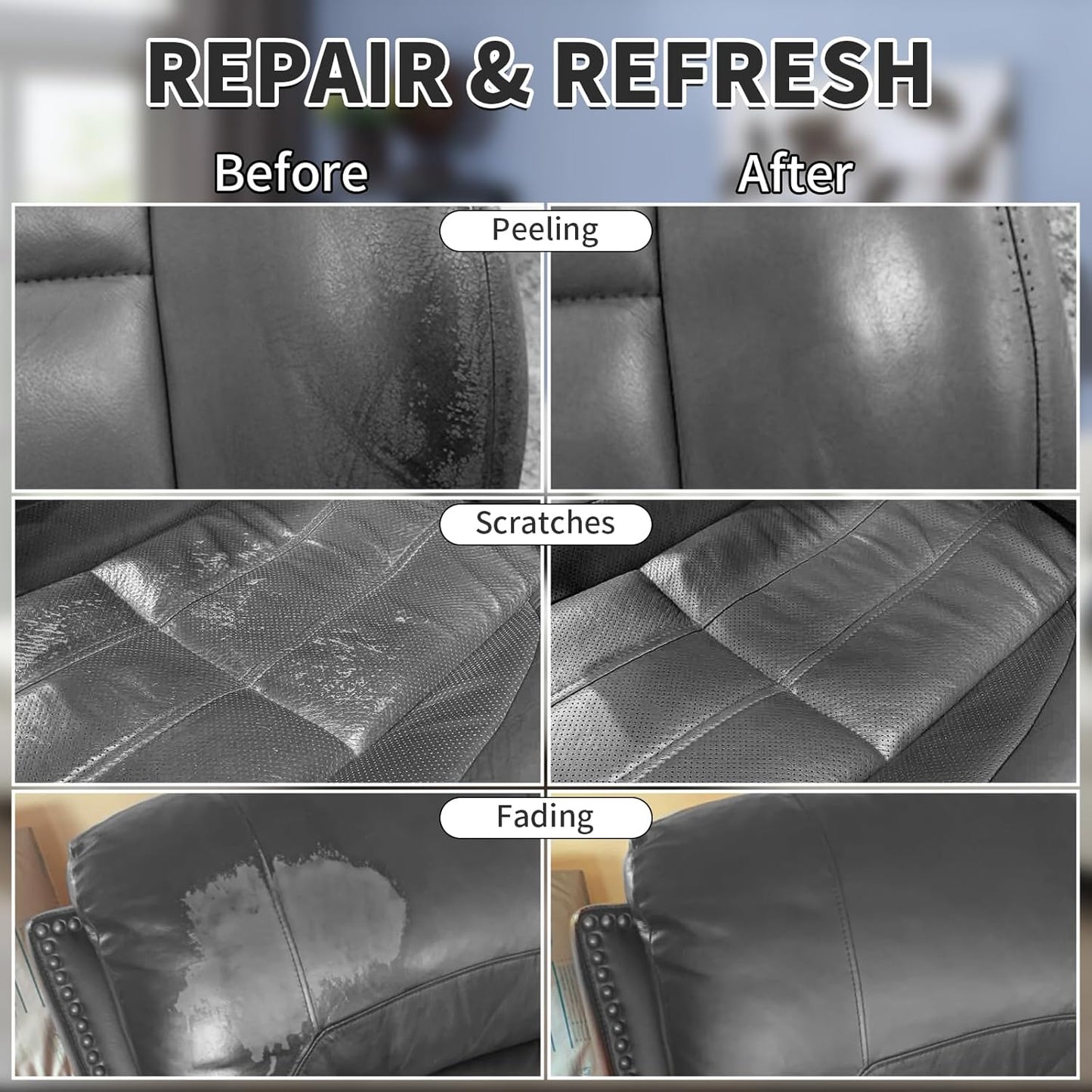 Dark Gray Leather Recoloring Balm,Leather Couch Scratch/Stain Remover,Leather Repair kit for Vinyl Furniture and Car Interior,Leather Dye Paint for Scratched and Faded Leather Couches