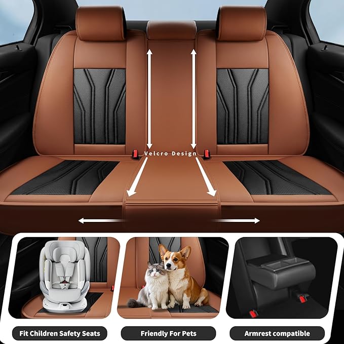 Fit Altima Car Seat Covers Compatible with Nissan Altima 2011-2025 2026 - Premium Leather， Waterproof Breathable， All-Weather Seat Cushion Protecto&Airbag Compatible (2 Front Seat Brown&Black)