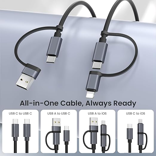 Basesailor 4 in 1 USB C to USBC Coiled Car Charger Cord for iPhone 17 Air 4.6FT,60W Multi Type C Fast Charging Coil Cable with USB and Lightning Adapter for Android Auto,Apple 16 15 Pro Max,S23 S22