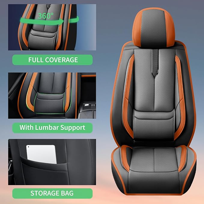 Fit Avalon Car Seat Covers for Toyota Avalon 2001-2024 2025 2026 -Upgraded Premium Waterproof & Breathable Leather,Airbag Compatible,All-Weather Seat Cushion Protector,Full Set,Black-Brown