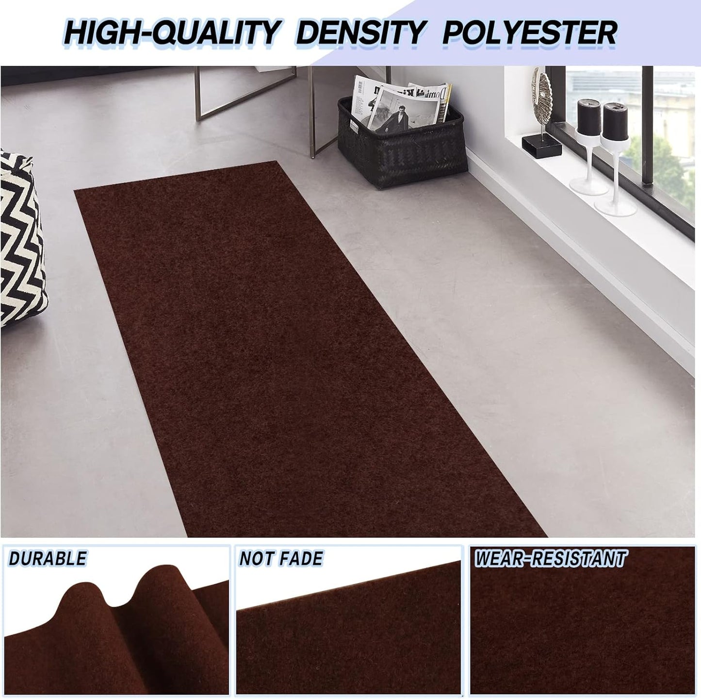 Custom Size Backed Non-Slip Area Rugs Runner, Easy Clean, Waterproof Runner Rugs for Hallway Entryway, Kitchen, Laundry, 3FT x 67FT, Brown