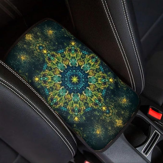 Dreaweet Turquoise Mandala Arm Rest Cover for Car Universal Fit Center Console Cover Bohemian Car Accessories Interior Scratch Resistant Padded Armrest Cover for Truck SUV