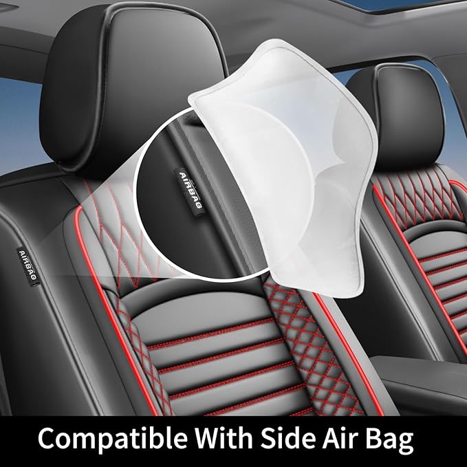 Fit Fj Cruiser Car Seat Covers for Toyota Fj Cruiser 2007-2013 2014 - Upgraded Premium Waterproof & Breathable Leather,Airbag Compatible, All-Weather Seat Cushion Protector (2 Front/Black+Red)