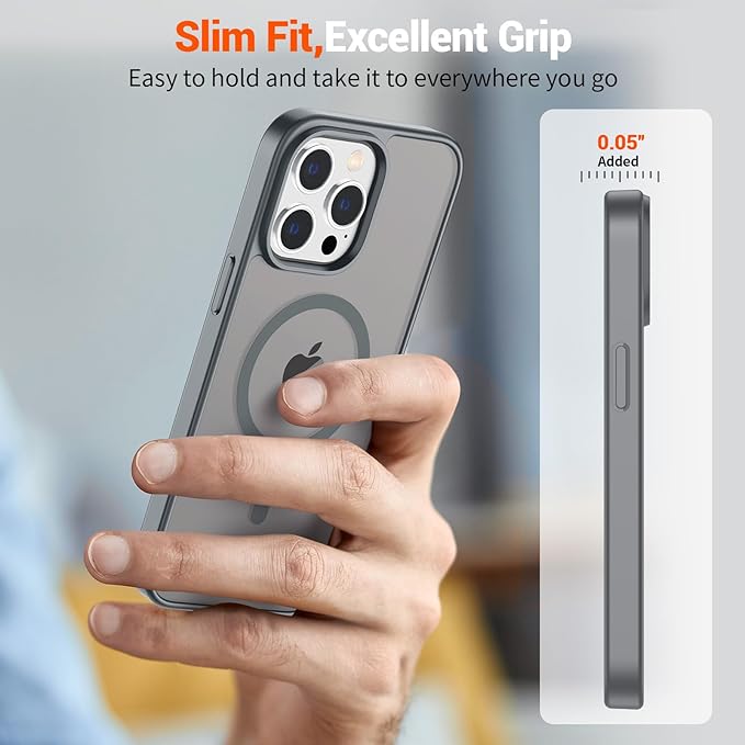 SUPFINE Magnetic for iPhone 15 Pro Case (Compatible with MagSafe) (Military Grade Drop Protection) Translucent Matte Shockproof Phone Case, Gray