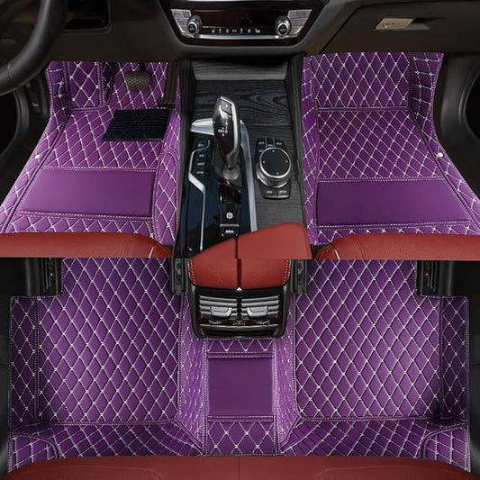 Custom Personalized Floor Mats for Cars，Luxury Full Coverage All Weather Car Floor Mats，Anti-Slip Leather Car Mat Set ，Custom Floor Mats for 99% of Cars, Trucks & SUVs (Purple)