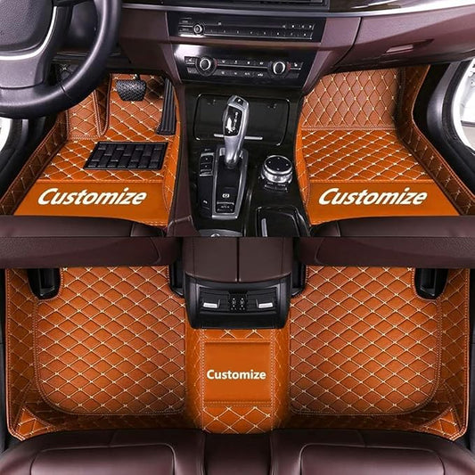 Custom Car Floor Mat Compatible with 97% Car Models Luxury Leather All Weather Waterproof Anti-Skid Full Coverage Car Mats (Orange)