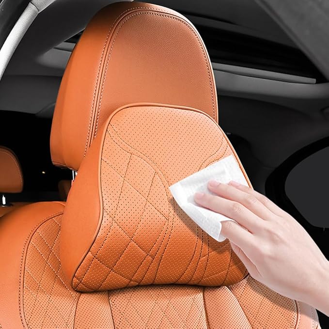 for Chevy Silverado 2007 2008 2009 2010 2011 2012 2013 Leather Car Seat Headrest Lumbar Cushion, Lumbar Support Pillow for Car,for Driving Traveling Relieving Neck Fatigue,3-A Beige