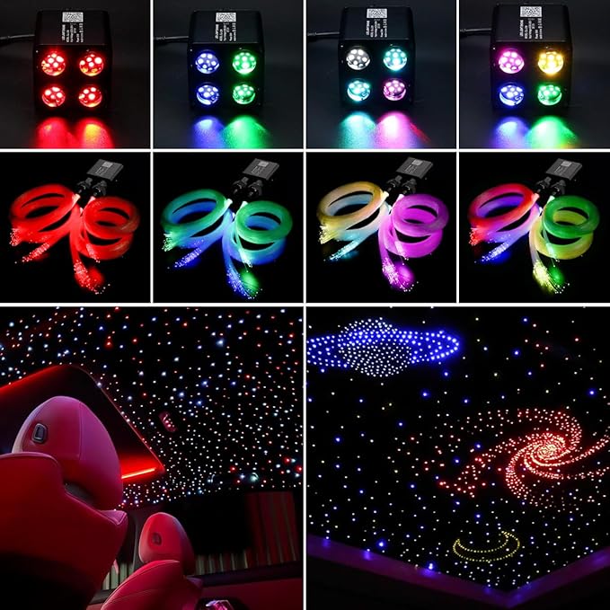 AKEPO 36W 4 Color Twinkle Fiber Optic Starlights Headliner Lights Kit, Optical Fibers Music Sync Bluetooth APP Control Starlight Kit, 1600pcs*13.1ft