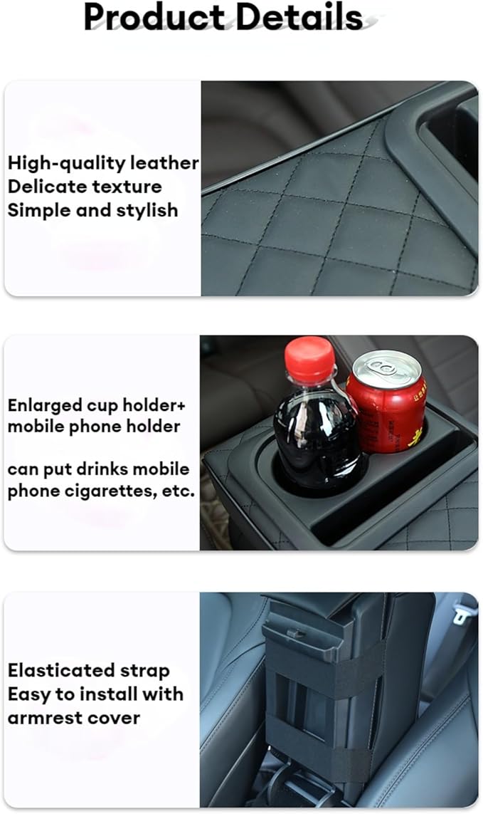 Center Console Booster Cover Car Armrest Box Pad Leather Arm Rest Cushion with Cup Holder Mobile Phone Storage Armrest Protection Pad for Car (Pure Coffee, 13.58 * 8.07 * 2.95 inch)