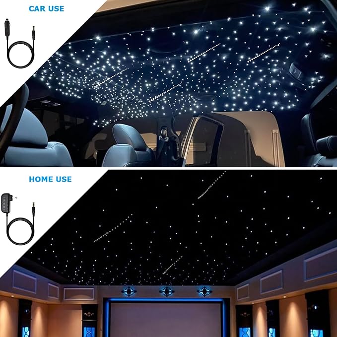 AMKI Upgraded 16W Twinkle Starlight Headliner Kit Shooting Star Twinkle+Sound Activated 450pcs 0.03in 9.8ft Cables Fiber Optic Lighting Meteor Kit for Car Home Ceiling Roof Decor