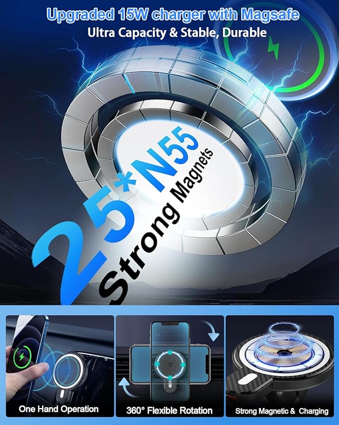 PZK Car Phone Mount for Chevrolet Equinox 2018 2019-2021 2022 2023 Accessories Chevy Car Phone Holder Magnetic 15W Fast Wireless Charger Air Vent 360° Rotation Hands Free Phone Automobile Cradles
