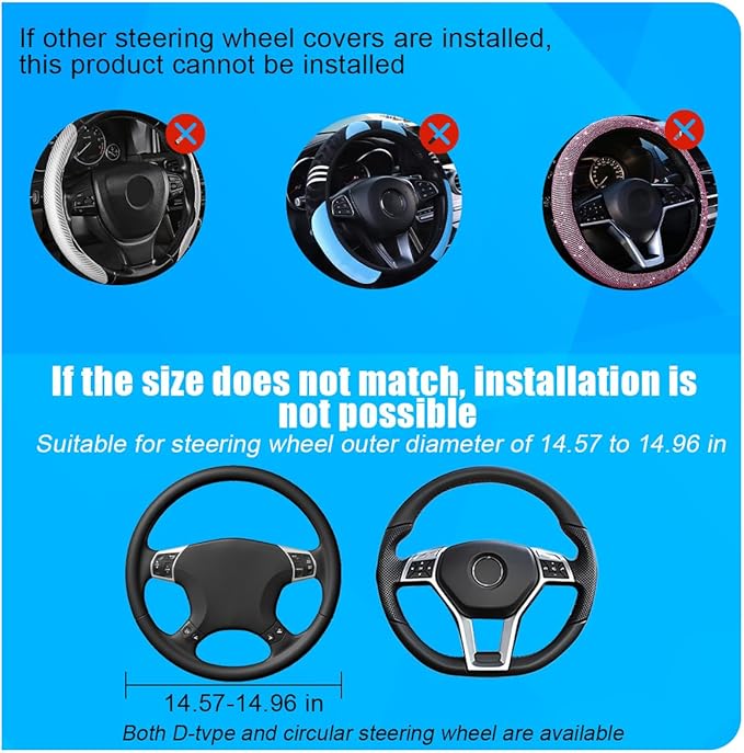 Bling Car Steering Wheel Cover, 15 Inch Elastic Stretch Crystal Rhinestone Vehicle Steering Wheel Protector, Anti-Slip Auto Interior Protective Cover, Universal for SUV RV Truck (Black)