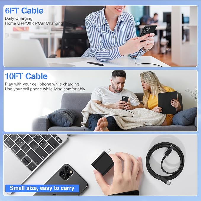 45W Super Fast Charger Type C for Samsung,2Pack USB C Fast Charging Block with 10/6FT Type C Charging Cord for Samsung Galaxy S24/S23/S22,Android,Galaxy Tablet,iPhone 17 16 Pro Max-Blue