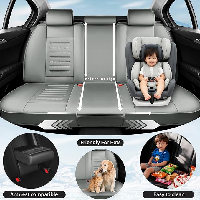 Fit HRV Premium Leather Car Seat Covers Compatible with Honda HRV 2016-2025 2026, Breathable, Wear Resistant, Airbag Compatible, All-Weather Protection & Full Coverage, Full Set Gray