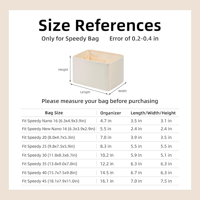 DGAZ Silk Purse Organizer Insert Fits LV Speedy 16/20/25/30/35/45 bags，Silky Smooth Bag Organizer，Luxury Handbag & Tote Shaper（Craie，SP30）